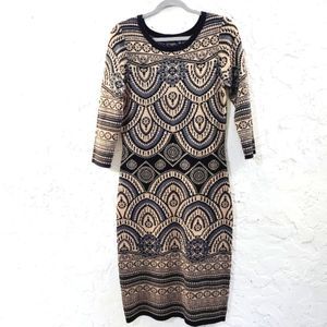 Just Taylor Tight Knit Long Sleeve Winter Print dress Large